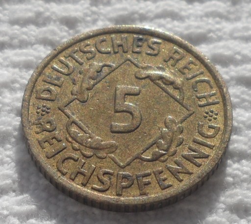 Zdjęcie oferty: 5 reich fenigów reichspfennig 1935 F Stuttgart