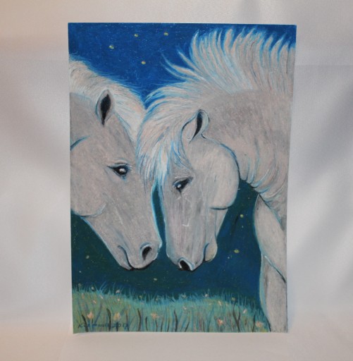 Zdjęcie oferty: obraz dwa zakochane konie nocą pastele olejne