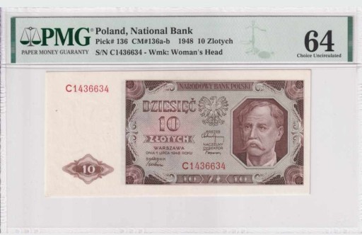 Zdjęcie oferty: 10 złotych 1948, seria C , PMG64