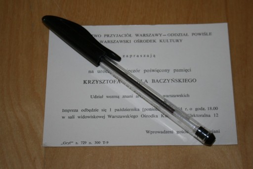 Zdjęcie oferty: Krzysztof Kamil Baczyński zaproszenie  varsaviana