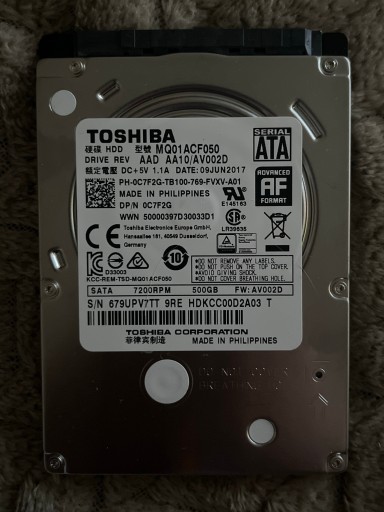 Zdjęcie oferty: Dysk Toshiba SATA HDD MQ01ACF050 500GB