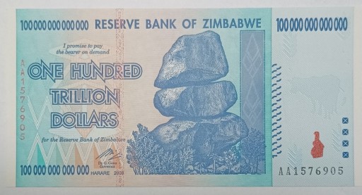 Zdjęcie oferty: ZIMBABWE - 100 BILIONÓW (TRILLION) DOLARÓW - UNC