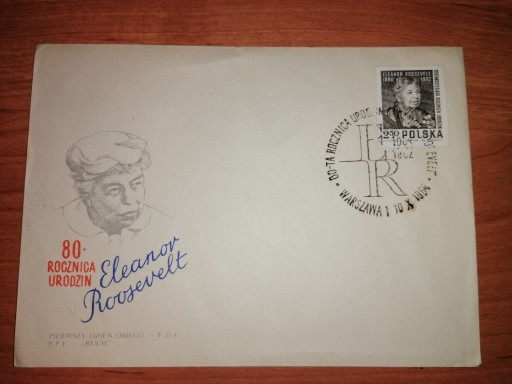 Zdjęcie oferty: Koperta FDC-80 Rocznica Urodzin Eleanor Roosevelt.