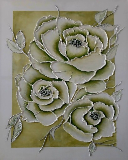 Zdjęcie oferty: Rekodzieło. Akryl,, płatki srebra.  Wymiar 70 x 100 cm . Nie wymaga ramki.