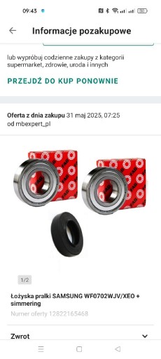 Zdjęcie oferty: Łożyska pralki SAMSUNG WF0702WJV/XEO + simmering + smar