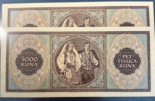 Zdjęcie oferty: Dwa kolejne banknoty 5000 Kun  Chorwacji