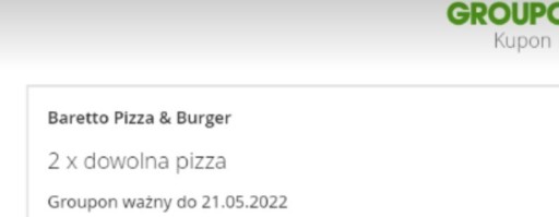 Zdjęcie oferty: Groupon 2 dowolne pizze Baretto Pizza & Burger