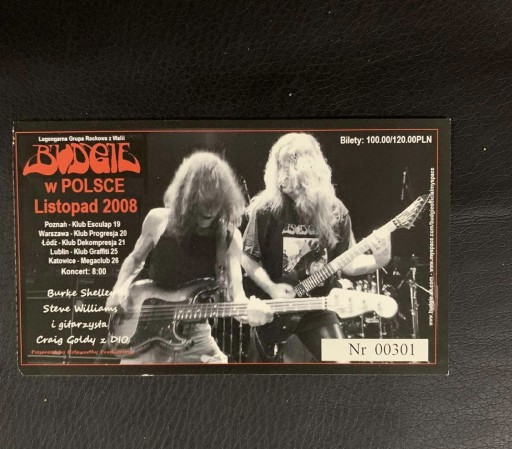 Zdjęcie oferty: Bilet z koncertu BUDGIE w Polsce Listopad 2008
