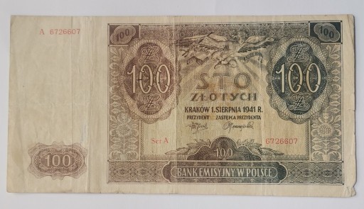 Zdjęcie oferty: 100 ZŁ, SR. A  1941R