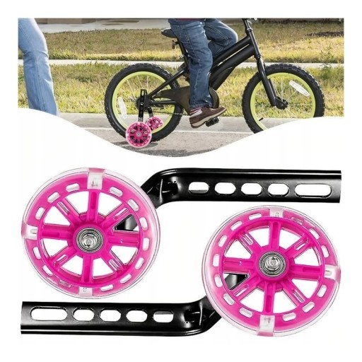 Zdjęcie oferty: kółka boczne LED do roweru koła + prowadnik do rowerka dziecięcego różowy