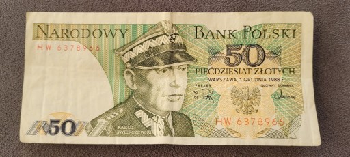 Zdjęcie oferty: Stare banknoty 50zł 1988r. Karol Świerczewski