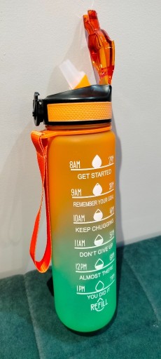 Zdjęcie oferty: Bidon motywacyjny na wodę 1 Litr zielono-pomarańcz
