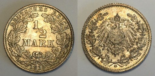 Zdjęcie oferty: Niemcy 1/2 Marki 1915 (G) "Wilhelm II" srebro