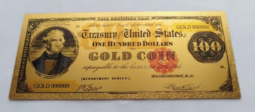 Zdjęcie oferty: Banknot pozłacany 24k 100 $ ORZEŁ  USA z 1882 r.