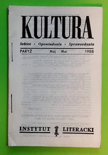 Zdjęcie oferty:  KULTURA PARYŻ maj 1988  II obieg