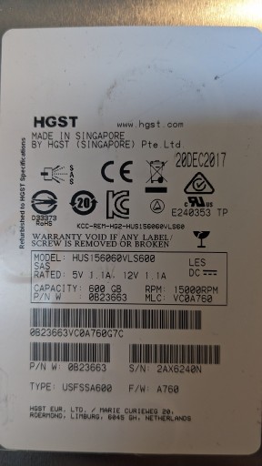 Zdjęcie oferty: Dysk Hitachi HUS156060VLS600 600 GB 3,5" SAS