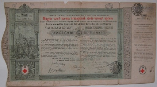 Zdjęcie oferty: Węgry akcja 5 forint 1882 Czerwony Krzyż Chrzanów