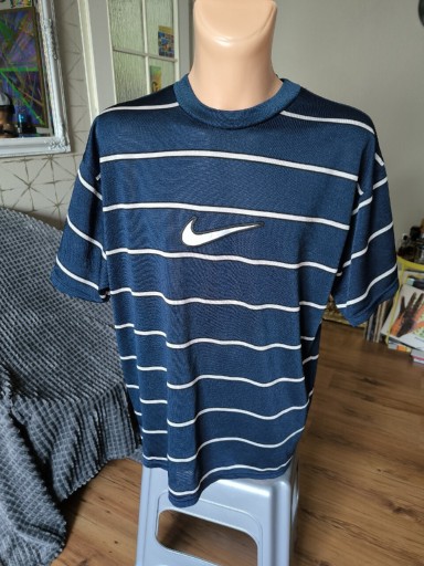 Zdjęcie oferty: Koszulka Vintage Nike Centar Swoosh 90s XL granat paski classic oversized