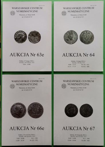 Zdjęcie oferty: WARSZAWSKIE CENTRUM NUMIZMATYCZNE AUKCJA 63e,64,66e,67,KATALOG