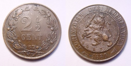 Zdjęcie oferty: Holandia 2,5 cent 1880 r.
