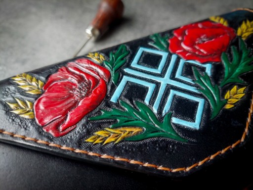 Zdjęcie oferty: Damski portfel skórzany handmade - mokosz, maki