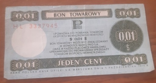 Zdjęcie oferty: Bon towarowy 0,01 cent