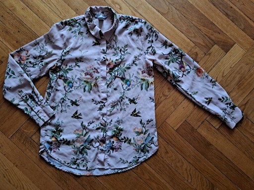 Zdjęcie oferty: Śliczna koszula bluzka h&M 34/xs nude ptaki kwiaty