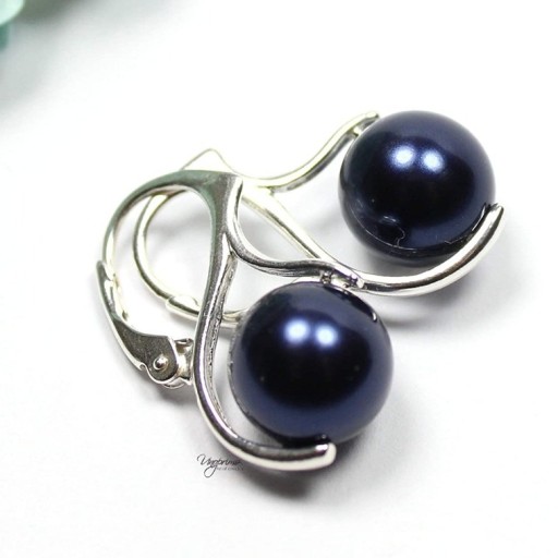 Zdjęcie oferty: Kolczyki srebrne Pearl Night Blue Perły Swarovski