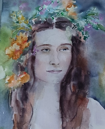 Zdjęcie oferty: Dziewczyna z wiankiem na głowie - akwarela