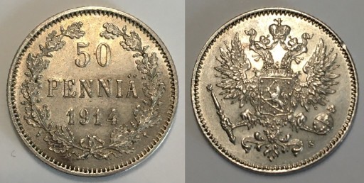 Zdjęcie oferty: Finlandia 50 Pennia 1914 Car Mikołaj II srebro