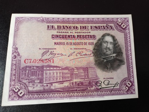 Zdjęcie oferty: Hiszpania 50 Pesetas 1928 r.