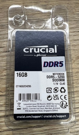 Zdjęcie oferty: Crucial DDR5-5200 SODIMM C42 SC - 16GB