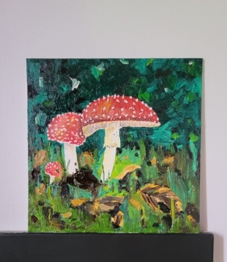 Zdjęcie oferty: Obraz olejny na płycie malarskiej Amanita muscaria