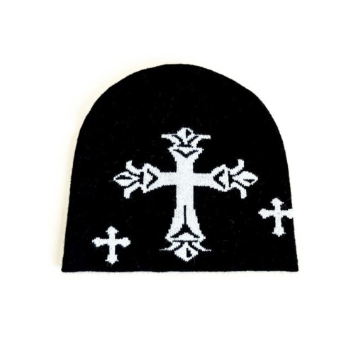 Zdjęcie oferty: Nowa czarna uniseks czapka zimowa beanie cross y2k