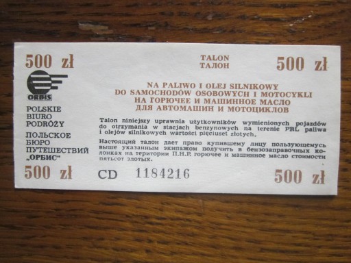 Zdjęcie oferty: Bon ORBISU  Polska 500zł z 1987 roku