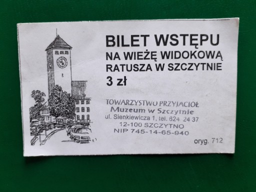 Zdjęcie oferty:  bilet - Szczytno wieża ratusza