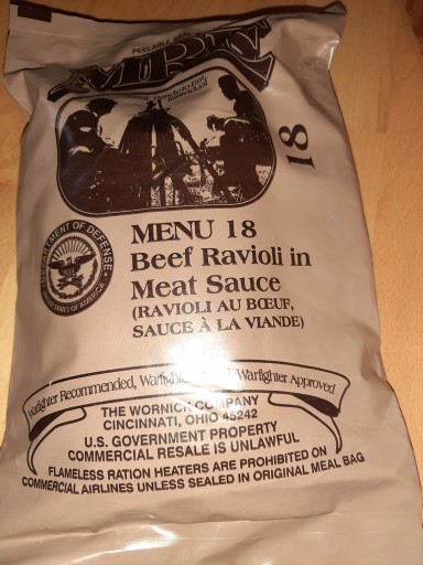 Zdjęcie oferty: MRE USA Menu 18 BEEF RAVIOLI IN MEAT SAUCE