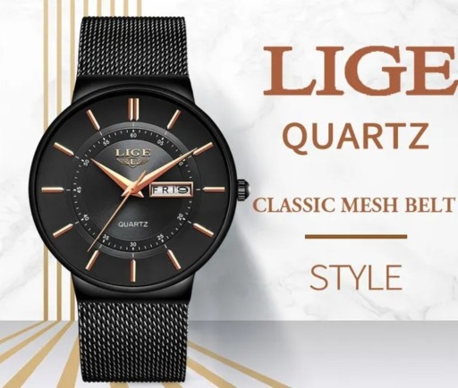 Zdjęcie oferty: LIGE Elegancki luksusowy zegarek czarny