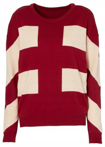 Zdjęcie oferty: Sweter czerwony w beżowy wzór 44/46 na prezent 