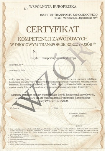 Zdjęcie oferty: Certyfikat kompetencji- licencja na przewóz rzeczy