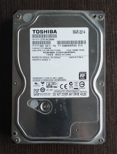 Zdjęcie oferty: Dysk Toshiba 500 GB 3.5" SATA III (DT01ACA050)