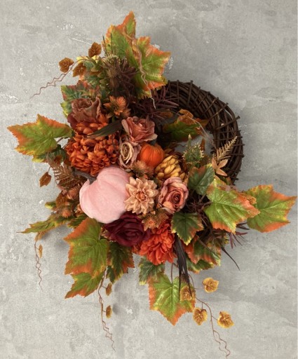 Zdjęcie oferty: Wianek jesienny na drzwi 5w1, 60cm, chryzantemy 