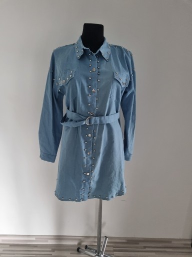Zdjęcie oferty: Jeansowa sukienka , tunika z dżetami i paskiem