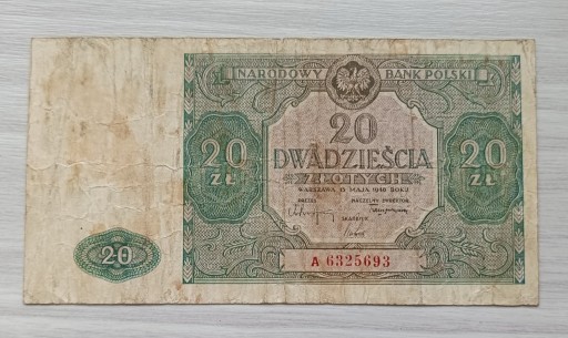 Zdjęcie oferty: Banknot 20 złotych 1946r. SERIA A !