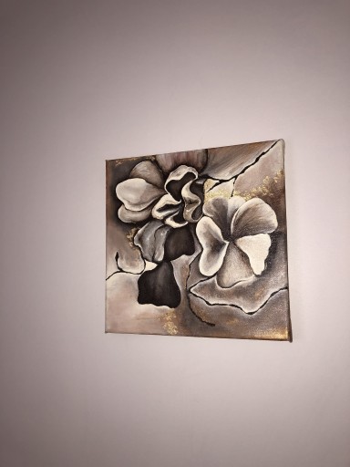 Zdjęcie oferty: Kwiaty w brązie - obraz ręcznie malowany