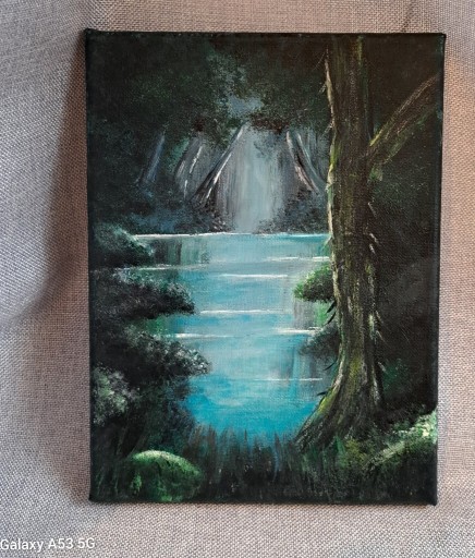Zdjęcie oferty: Obraz ręcznie malowany las "Puszcza" 18x24 cm