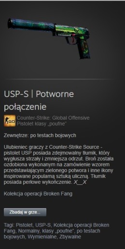 Zdjęcie oferty: USP-S Potworne połączenie CS GO CS2 SKIN