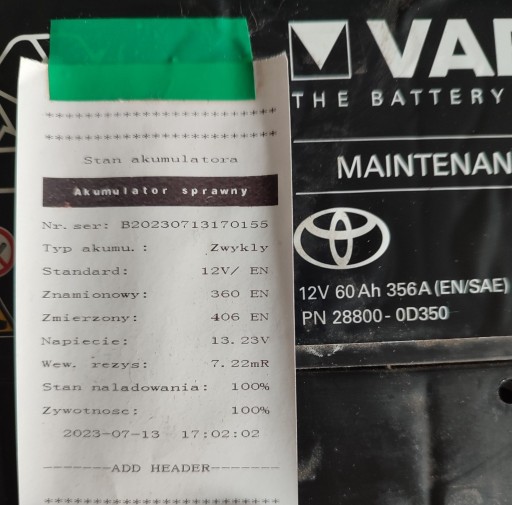 Zdjęcie oferty: Akumulator oryginalny Toyota Varta 60AH 356A P+