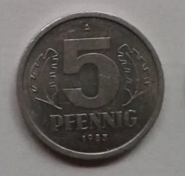 Zdjęcie oferty: Moneta niemiecka 5 PFENNIG fenigów NRD DDR 1983 r.