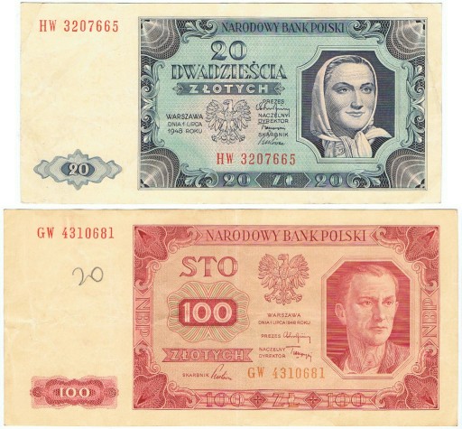 Zdjęcie oferty: Zestaw PRL 1948-3 20 złotych HW 100 zł GW z ramką